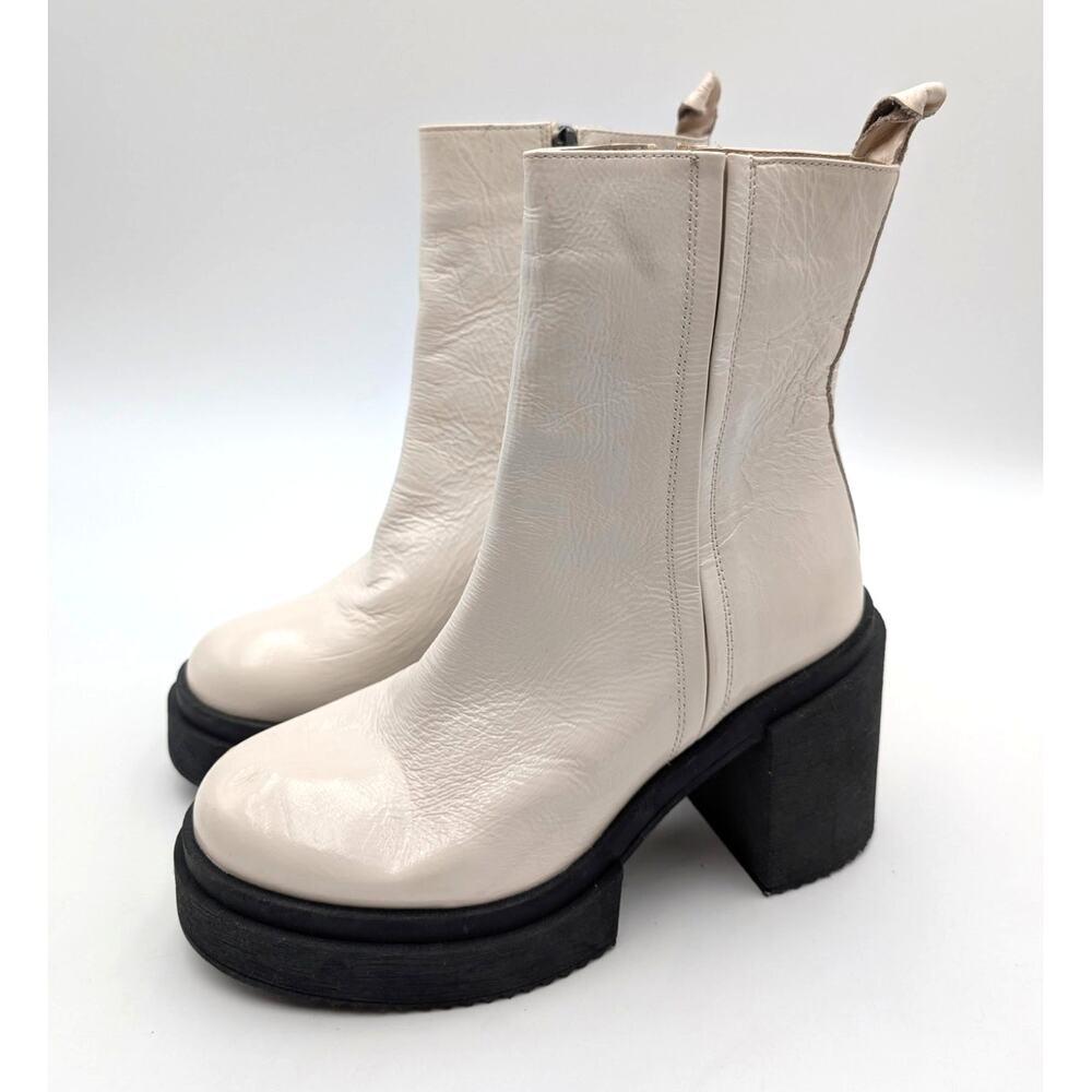 Steve Madden Sawyer Block Heel Ankle Boots Women's Bone Patent Size US9M EU39